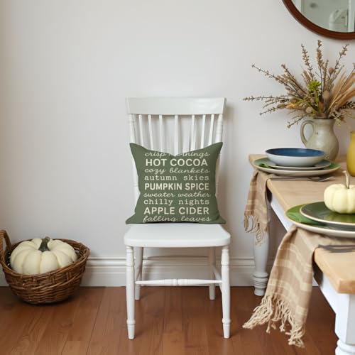 PANDICORN Fall Throw Pillow Cover, Olive Green Autumn Leaves, 18x18 Inch
