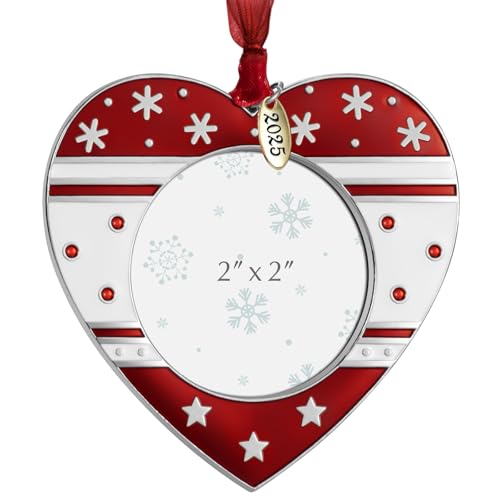 Christmas Tree Ornament Photo Frame - Personalized Holiday Keepsake Pendant with 2-Inch Photo Insert, Red White Silver