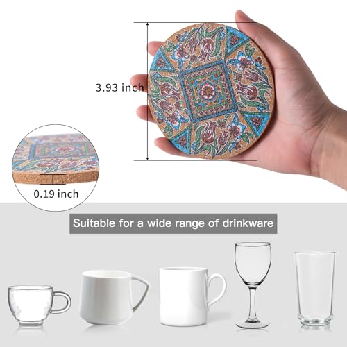 Staruby 12-Piece Cork Coasters for Drinks - 4-Inch Turkish 01 Pattern