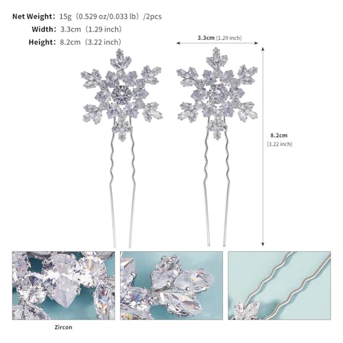 SICOPEE 2 Pack Crystal Snowflake Hair Pins Silver Bridal Accessories