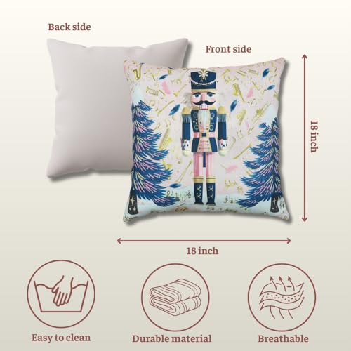 TSIMPLE Nutcracker Pillow Cover 18x18 Inch Christmas Throw Pillowcase with Linen & Polyester