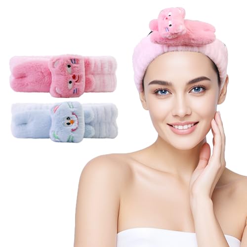 Kawaii Spa Headbands for Women 2-Pack Cute Fleece Face Wash Headband