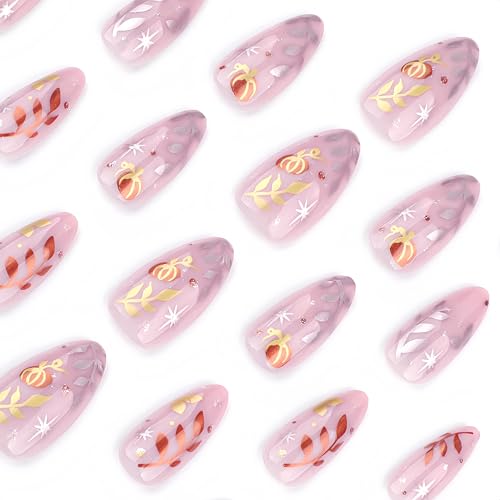 Quezadyl Fall Pumpkin Press-On Nails - Short Almond Acrylic Fake Nails