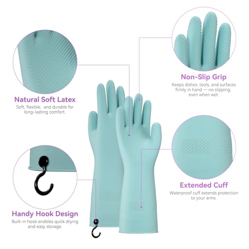 AUSDOWN 4 Pairs Rubber Dishwashing Gloves - Non-Slip Kitchen Cleaning Gloves