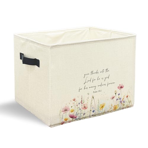 Christian Floral Storage Bin with Handles - Collapsible Laundry & Home Organizer