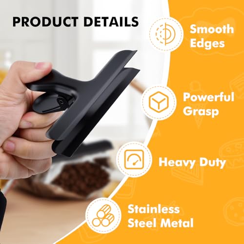 DGDUBRB Small Black Stainless Steel Chip Bag Clips - 12 Pack