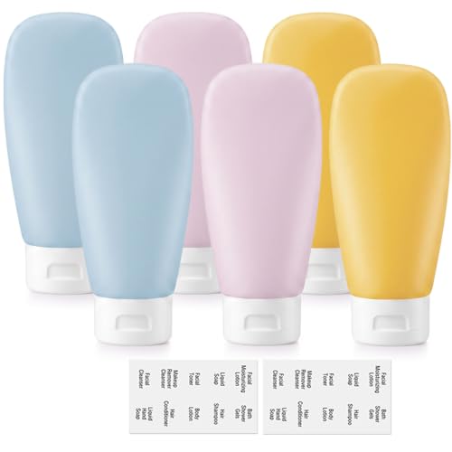 DEWSENSI Travel Bottles for Toiletries 6 Pack Leakproof 2 oz TSA Approved