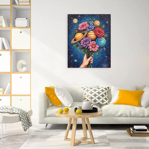 WUSARPLY Flower Diamond Painting Kit for Adults - Full Drill Moon Planet Art