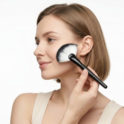 Ymapinc 2-Piece Fluffy Fan Makeup Brush Set for Highlighter & Powder