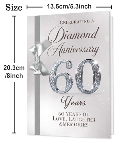 Elegant 60th Anniversary Card - Diamond Wedding Gift with Silver Bow