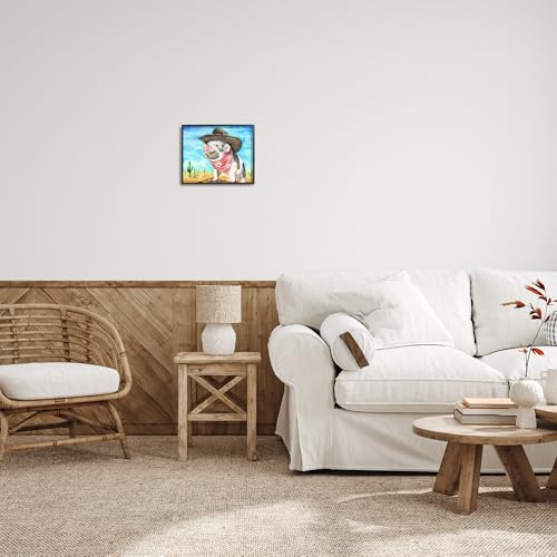 Stupell Industries Funny Wild West Fashion Baby Pig Blue Watercolor Painting Black Framed Wall Art, 11x14, Multicolor