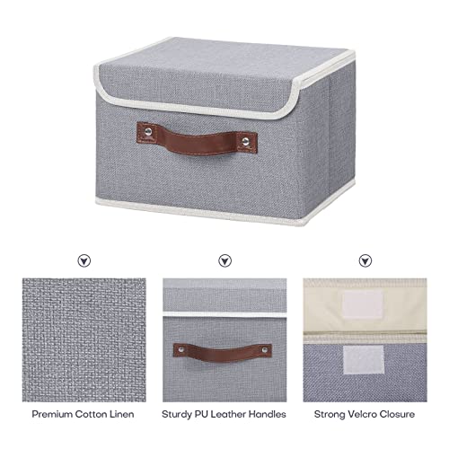 Small Gray Fabric Storage Box Bin with Lid - ANMINY 10"x8"x7"