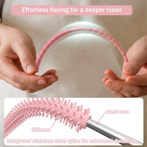 Pink 2-Pack Silicone Straw Cleaner Brush - Extra Long 12.6in Reusable Glass & Metal Straw Cleaner - Flexible, Soft, Anti-Slip Handle