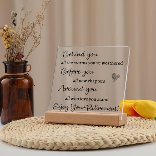 Elegant Retirement Gift Acrylic Desk Decor with Wood Stand