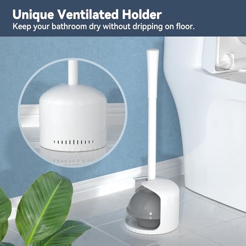 TRENTI Heavy Duty Toilet Plunger with Ventilated Drip-Free Holder, White