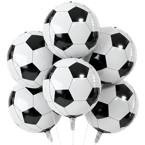 22-Inch Metallic Soccer Foil Balloons - 6 Pack for Sports Theme Parties
