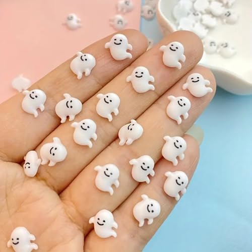 50PCS Halloween Nail Charms Cute 3D Ghost and Bat Resin Rhinestones