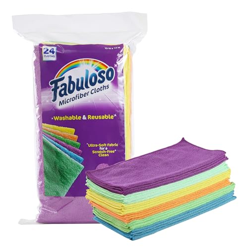 Fabuloso Rainbow Microfiber Cleaning Cloths - 24 Pack, 13x13 Inches, Lint-Free