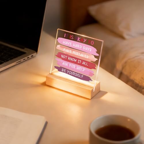 Mindfulness4 Acrylic Desk Sign - Motivational Office Decor with Wood Base