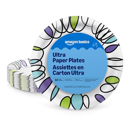 Amazon Basics 10-Inch Disposable Paper Plates, Extra Sturdy, 44 Count