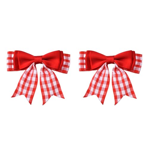 Sudaporn Red Check Mini Bow Hairclip 2Pcs Christmas Hair Accessories