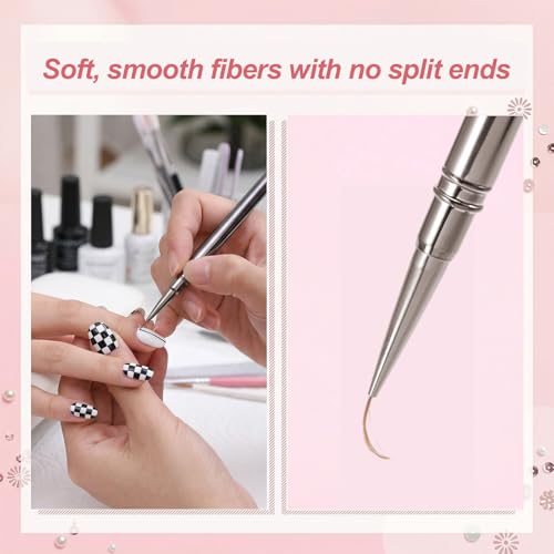 Ziuohaa 5-Piece Nail Art Liner Brush Set with Metal Handles and Caps