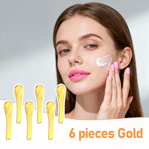 Tiesome Mini Metal Makeup Spatula Set, Reusable Gold Cosmetic Spoons for Skincare Creams