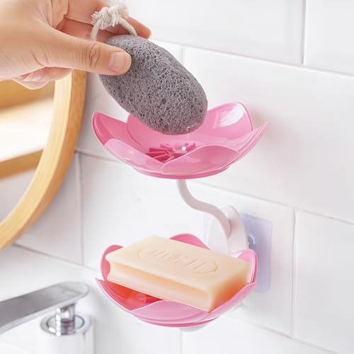 Elegant Lotus Soap Holder - Adhesive Shower Dish, D-Pink