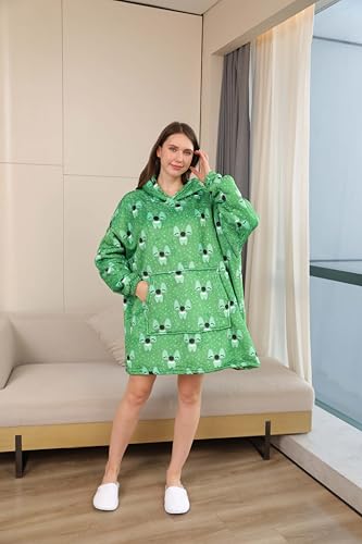 LOKLNEYK Green Alien Wearable Blanket Hoodie, Oversized Sherpa Fleece Lounger