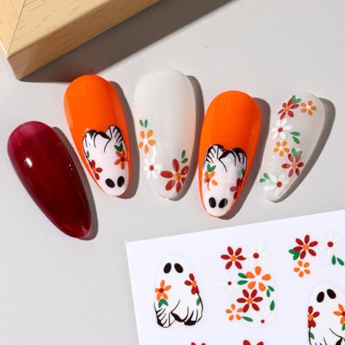 Halloween Nail Stickers 6-Sheet 3D Self-Adhesive Ghost Pumpkin & Black Cat Nail Art Decals