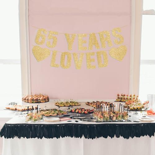 Happy 65th Birthday Banner - Pre-Strung Gold Glitter Decorations