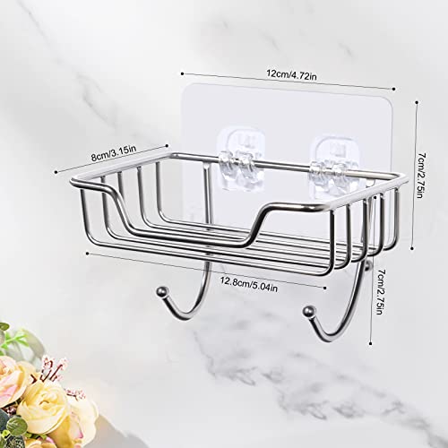 Uten 1 Pack Stainless Steel Shower Soap Holder with Hooks, No-Drill Wall Mount, Silver