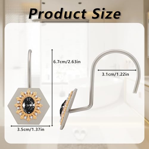 Luxury Diamond Shower Curtain Hooks - 12PCS Metal Rings (Black Silvery)