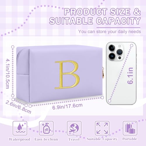 Personalized Initial Makeup Bag Purple Letter Cosmetic Pouch