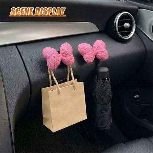 QEUOBUE 2PCS Mini Car Hooks Self-Adhesive Bow-Knot Storage Hangers Pink