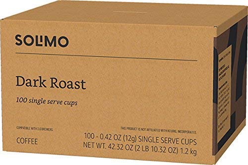 Solimo Dark Roast Coffee Pods, 100% Arabica, Compatible with K-Cup Brewers