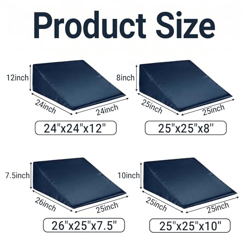 Satin Wedge Pillow Cover with Zipper - 25x25x10 Inch Navy Blue