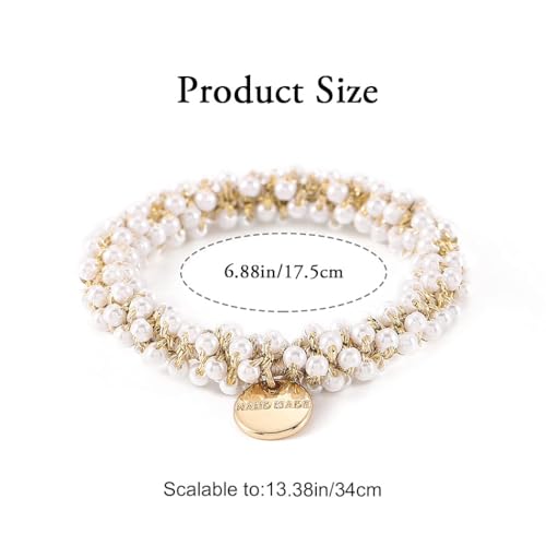 Pearl Beaded Hair Ties 3 Pack Elastic Scrunchies with Gold Charms