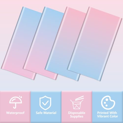 Pink and Blue Gender Reveal Tablecloths - 4 Pack Disposable Party Covers