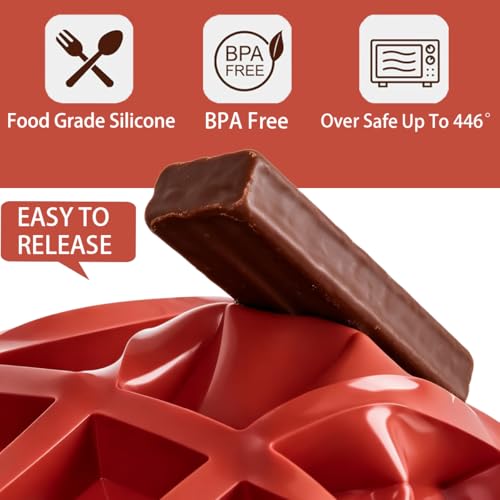 Gobrevv 2PCS Red Silicone Chocolate & Cereal Bar Molds Set - 8 Cavities