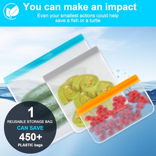 VUEKYN 12 Pack Reusable Silicone Freezer Bags - 4 Snack, 4 Sandwich, 4 Gallon