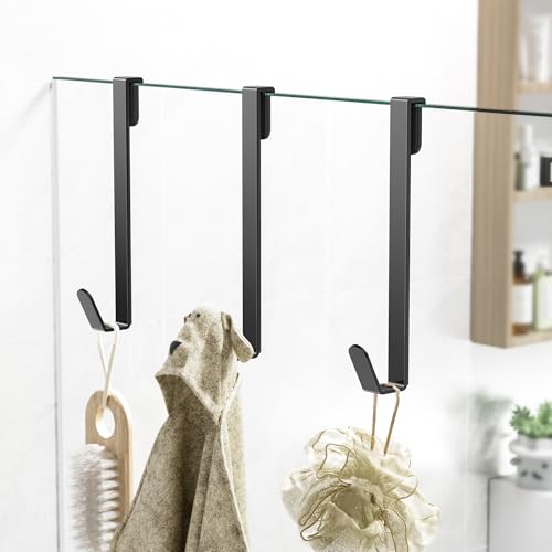 Chinpakden 3-Pack Shower Door Hooks for Frameless Glass, Black