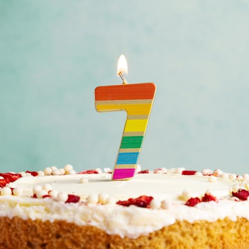Rainbow Number 7 Birthday Candle - Premium Cake Topper Decoration