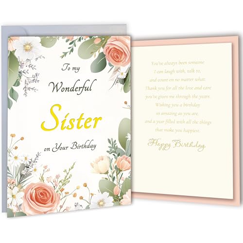Sister Birthday Card with Gold Foil - Heartfelt Message