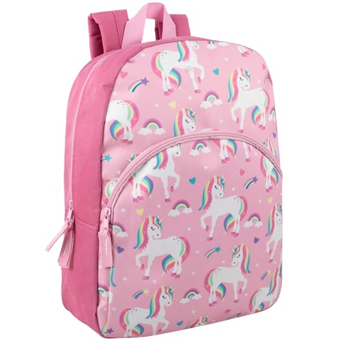 Unicorn Print Kids Backpack - 15 Inch School Bag with Padded Straps