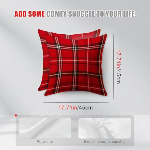 HOMETITUTE Set of 2 Christmas Rustic Plaid Throw Pillow Covers 18x18 Inch - Variation #04