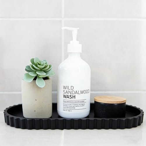 KULEDM Black Oval Silicone Vanity Tray with Wavy Edge, 12-inch Organizer