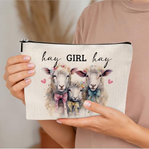 Western Sheep Makeup Bag Large Cotton Linen Cosmetic Pouch Gift