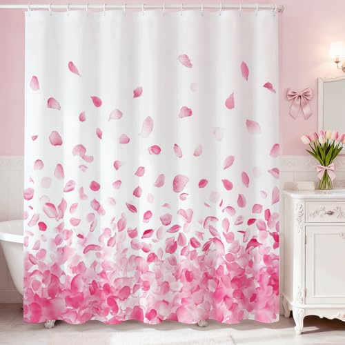 Mocsicka Pink Floral Shower Curtain, 72"x72" Waterproof Bathroom Decor