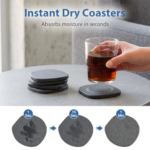 Diatomite Coasters - Fast Drying Absorbent Stone Coasters (4 Pack)